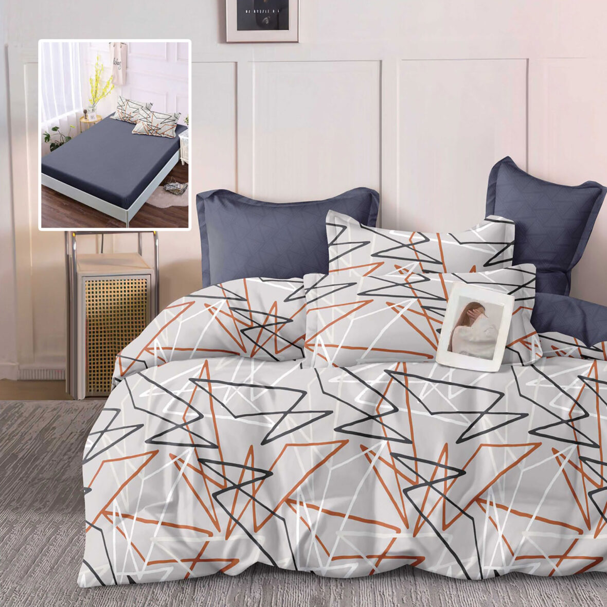 Lenjerie pat dublu Bumbac Finet Gros 6 piese Cearsaf cu elastic saltea 160×200 cm sau 180×200 cm Ralex Pucioasa EVELYN-VH