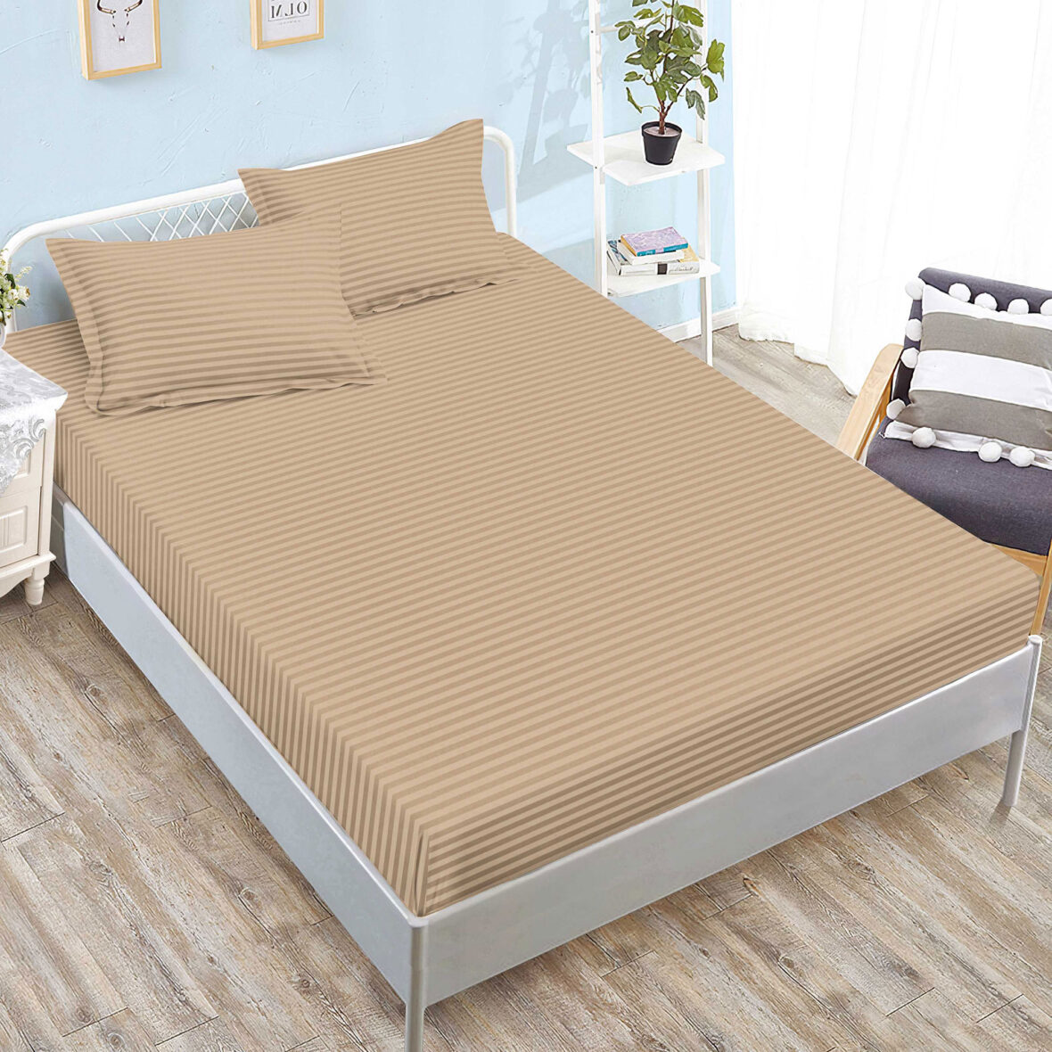 Set husa/cearceaf de pat cu elastic Damasc Policoton rALEX pUCIOASA, universal pentru saltea 160×200/180×200 cm si 2 fete perna 50×70 cm Mustar